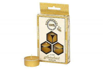 6 Stk. Teelichte, 100% Bienenwachs, D:3.8cm