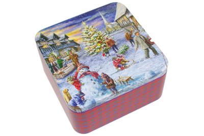 Gebäckdose "Weihnachtsmarkt", 15x15x7.5cm