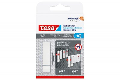Tesa, 6 Stk. Powerstrips f. Tapete/Putz, 1kg