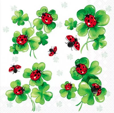 20 Stk. Servietten "Marienkäfer und Glücksklee", 33x33cm