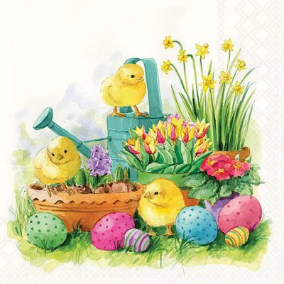 20 Stk. Servietten "Küken im Garten", 33x33cm