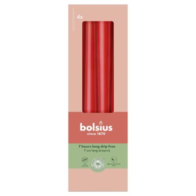Bolsius, 4 Stk. Spitzkerzen, zartes Rot