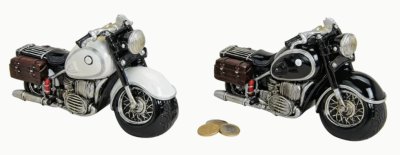 Wurm, Spardose "Motorrad", 21x9x11cm, sort.