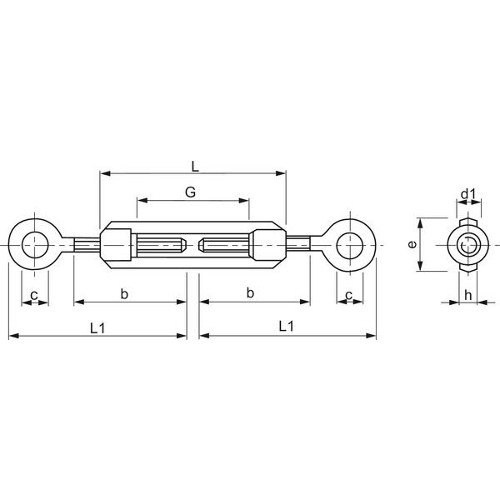 Edelstahl Seilspanner/Spannschraube, 2 Haken, M5, V4A